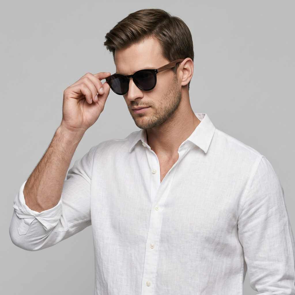 Lunettes Monture Bois Naturel Verres Teintés pour Homme