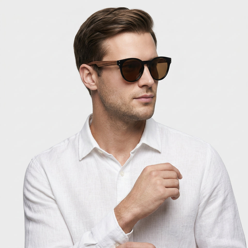 Lunettes Monture Bois Naturel Verres Teintés pour Homme