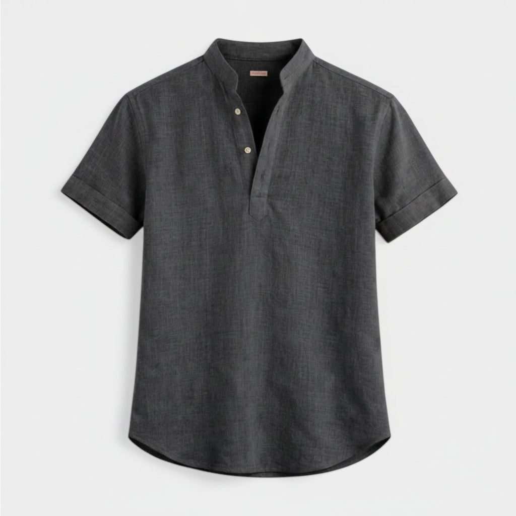 Men's Relaxed Fit Linen Henley Collar Shirt