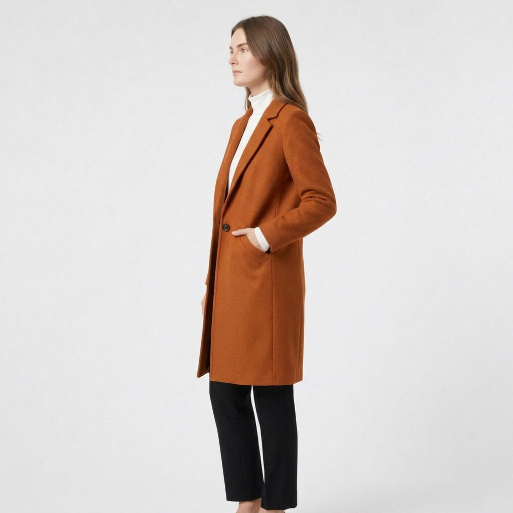 Manteau Long Boutonnage Coupe Structurée pour Femme