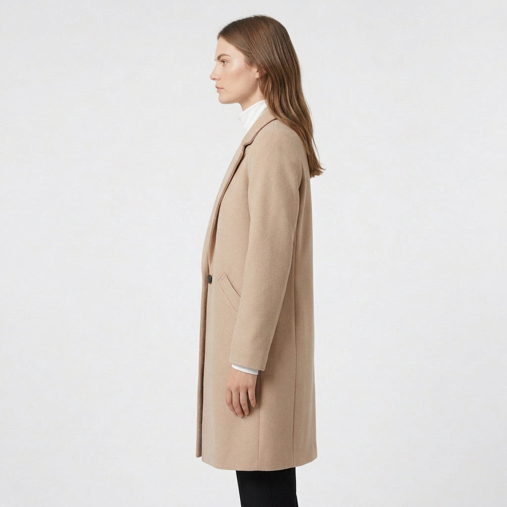 Manteau Long Boutonnage Coupe Structurée pour Femme