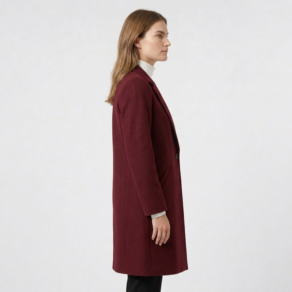 Manteau Long Boutonnage Coupe Structurée pour Femme