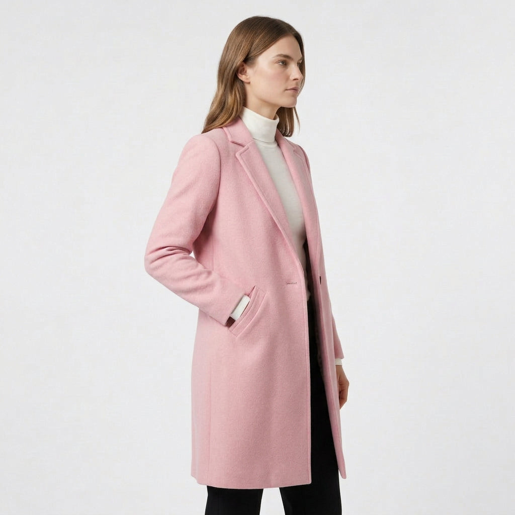 Manteau Long Boutonnage Coupe Structurée pour Femme