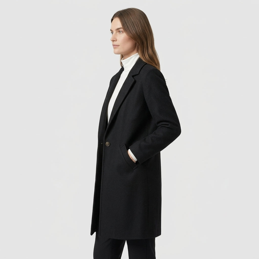 Manteau Long Boutonnage Coupe Structurée pour Femme
