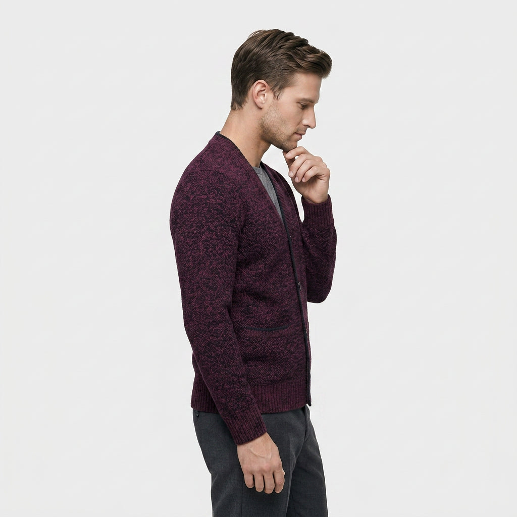 Cardigan Col V Boutonné Doublure à Carreaux pour Homme