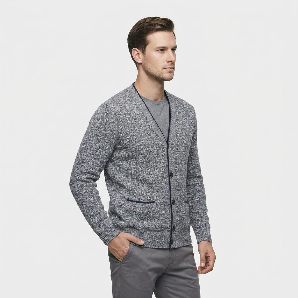 Cardigan Col V Boutonné Doublure à Carreaux pour Homme