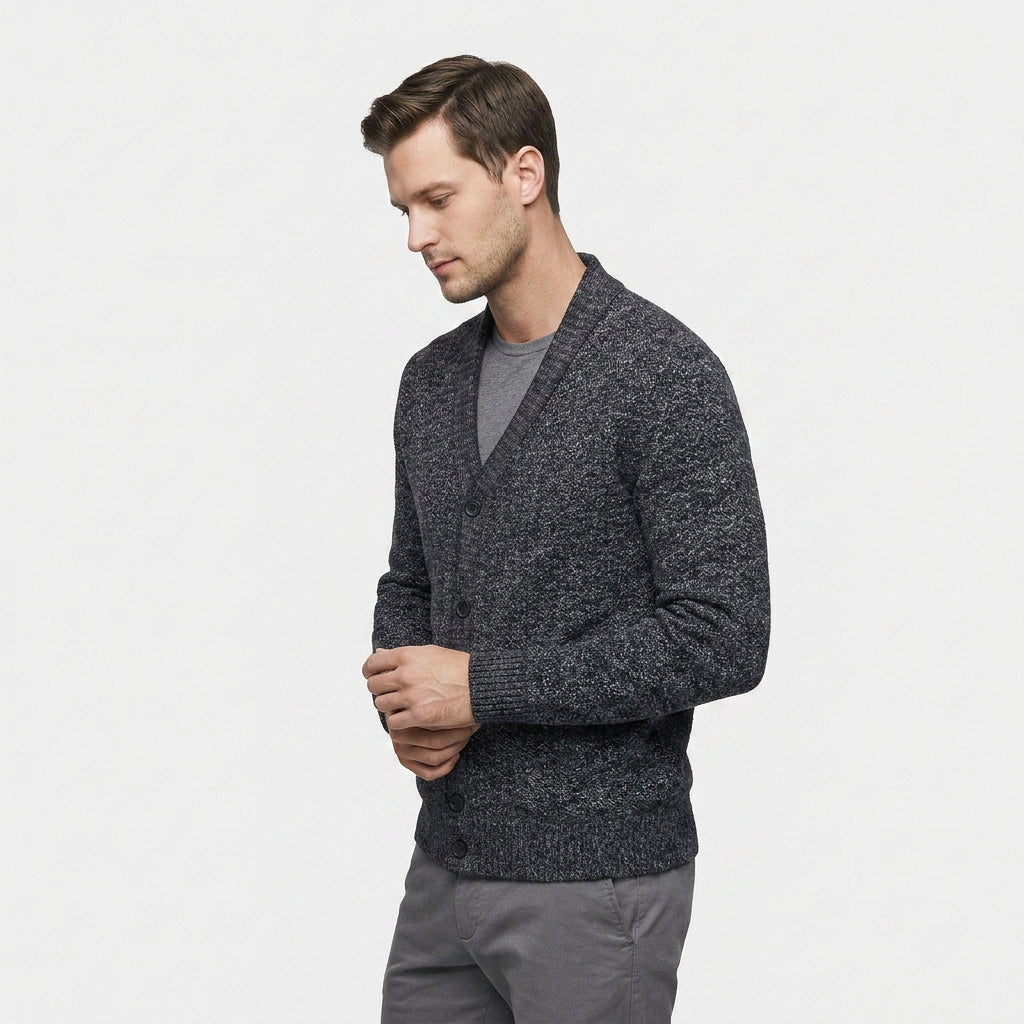 Cardigan Col V Boutonné Doublure à Carreaux pour Homme