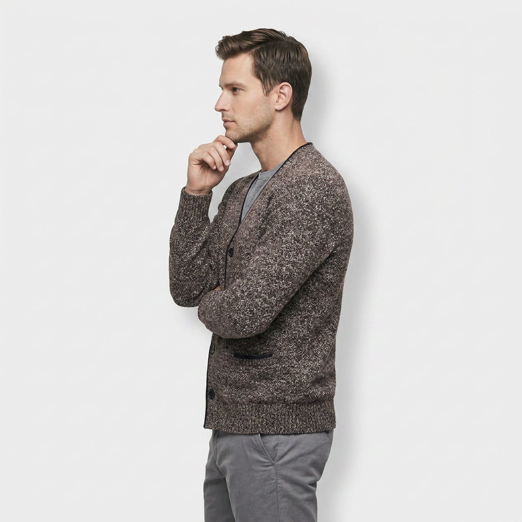 Cardigan Col V Boutonné Doublure à Carreaux pour Homme
