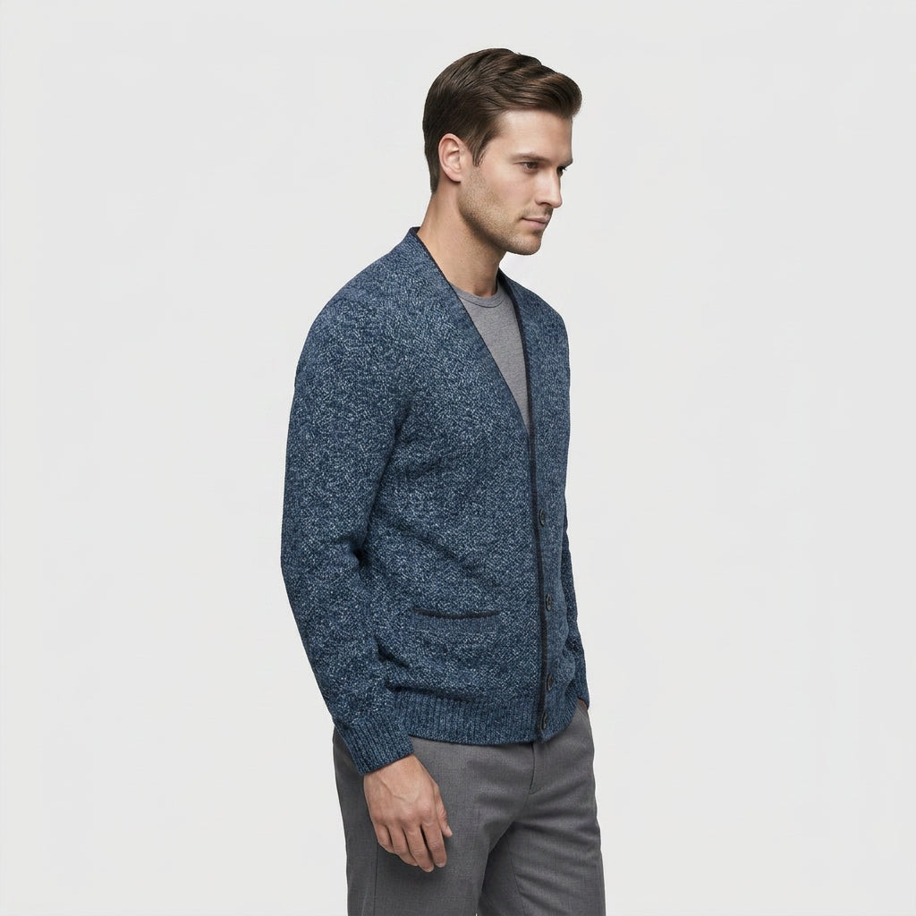 Cardigan Col V Boutonné Doublure à Carreaux pour Homme