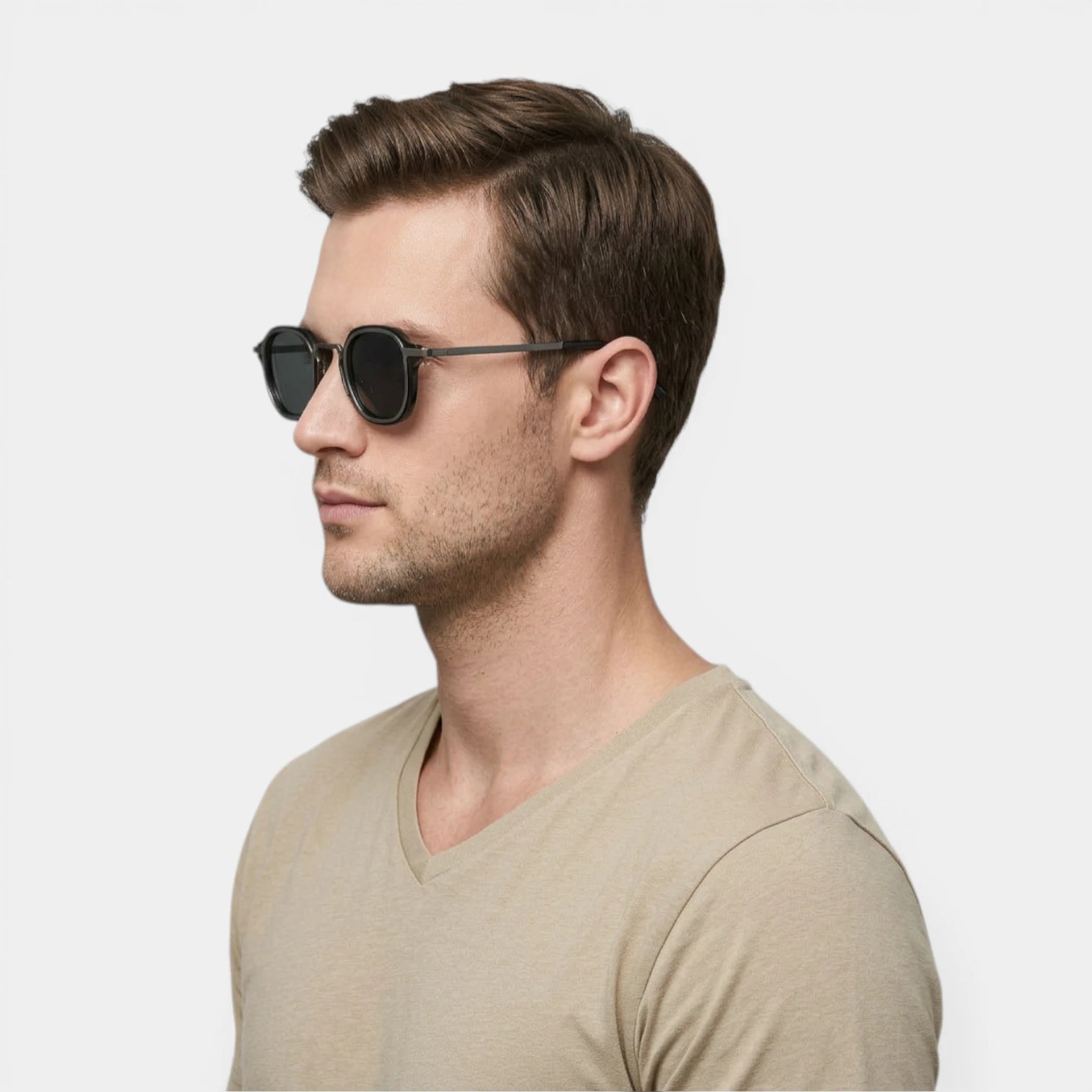 Lunettes Rondes Pont Métallique Verres Foncés pour Homme