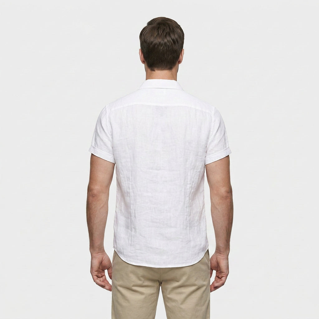 Chemise Lin Manches Courtes Col Décontracté pour Homme