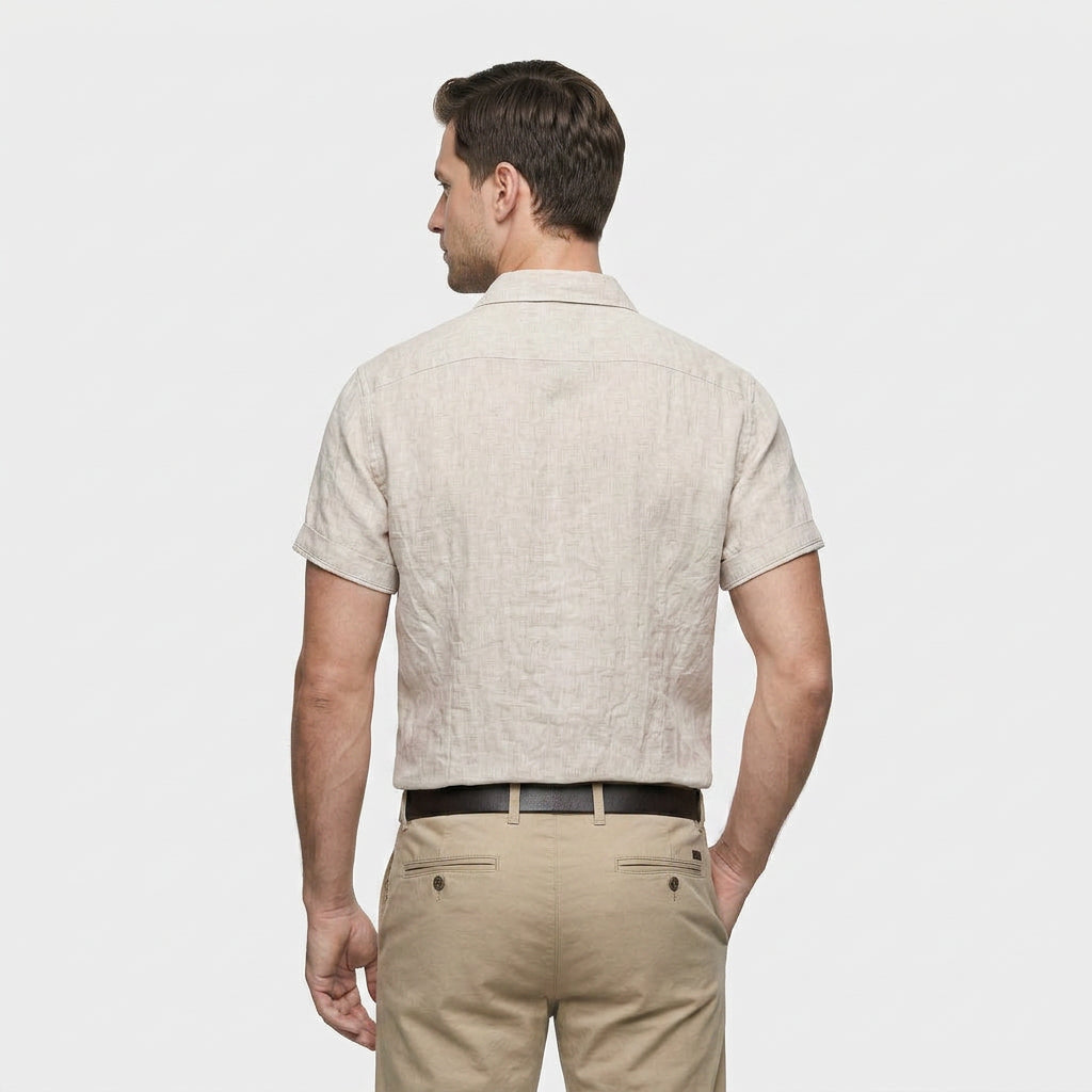 Chemise Lin Manches Courtes Col Décontracté pour Homme
