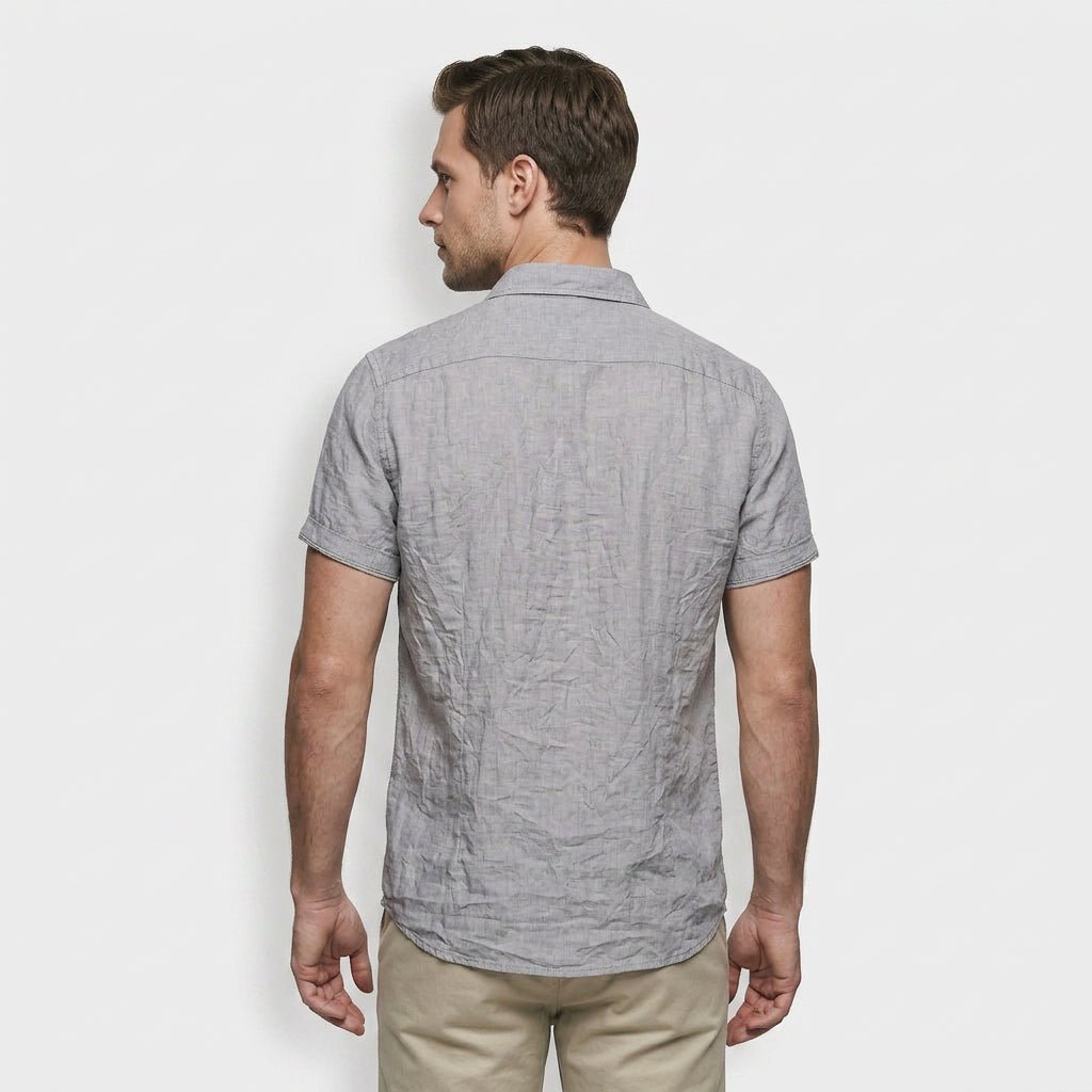 Chemise Lin Manches Courtes Col Décontracté pour Homme