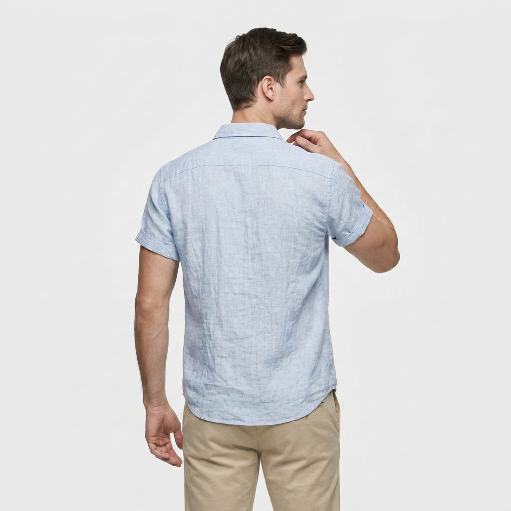 Chemise Lin Manches Courtes Col Décontracté pour Homme