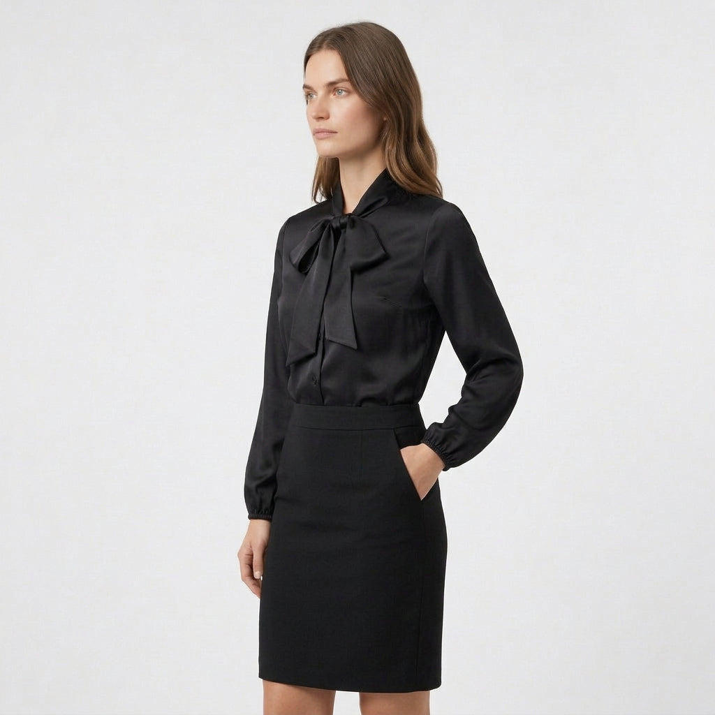 Blouse Col Lavallière Manches Longues pour Femme