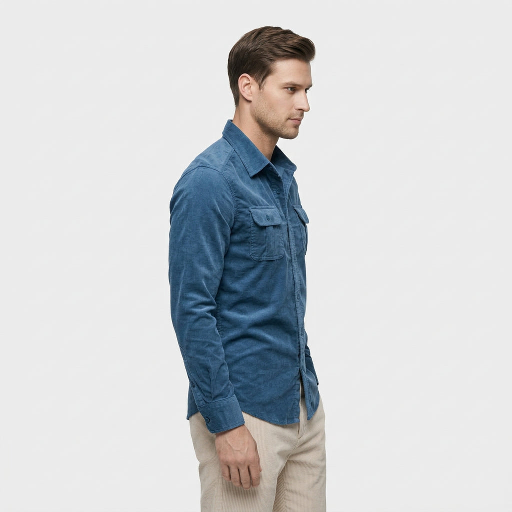 Men's Military Style Long Sleeve Shirt Chest Pockets Relaxed Fit