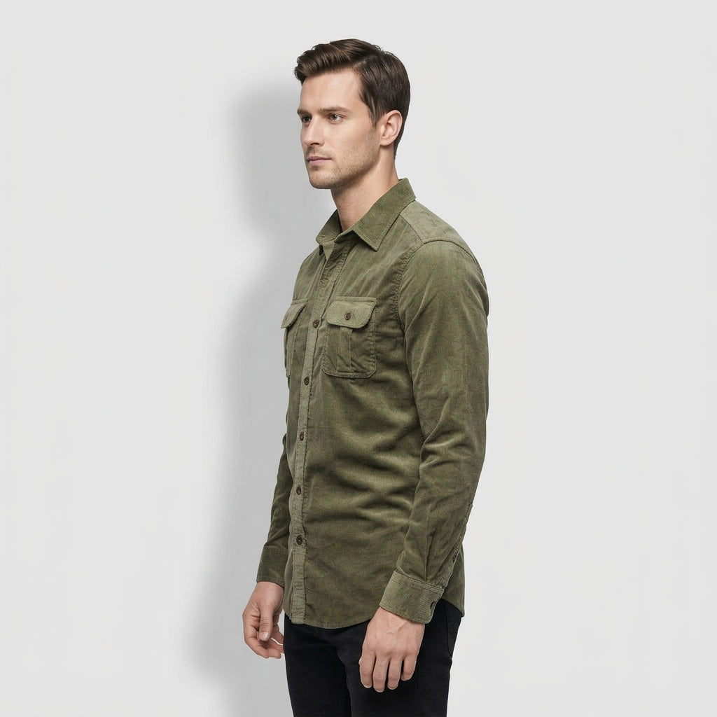 Men's Military Style Long Sleeve Shirt Chest Pockets Relaxed Fit
