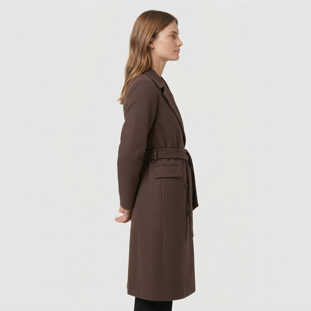 Trench Coat Ceinturé Double Boutonnage pour Femme