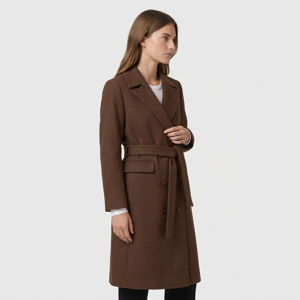 Trench Coat Ceinturé Double Boutonnage pour Femme