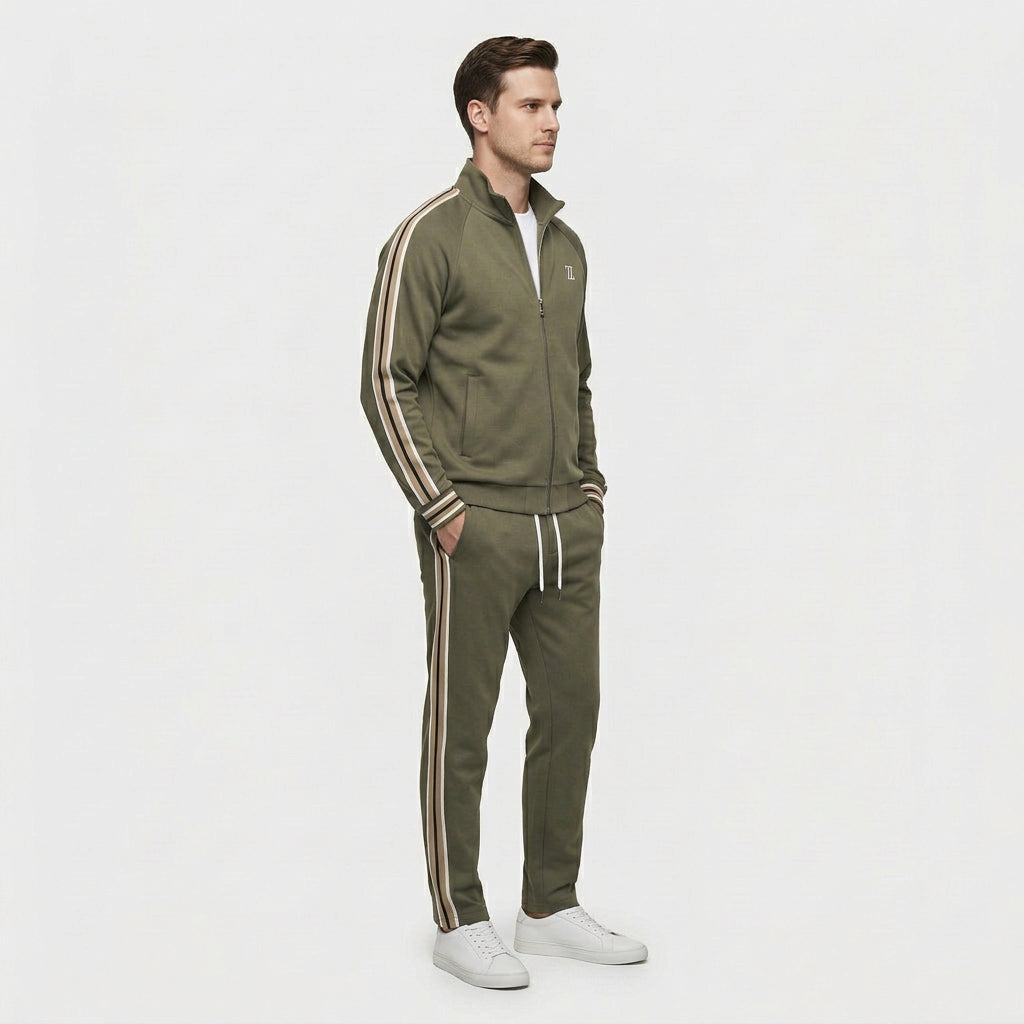 Ensemble Survêtement Veste Zippée Bandes Latérales pour Homme