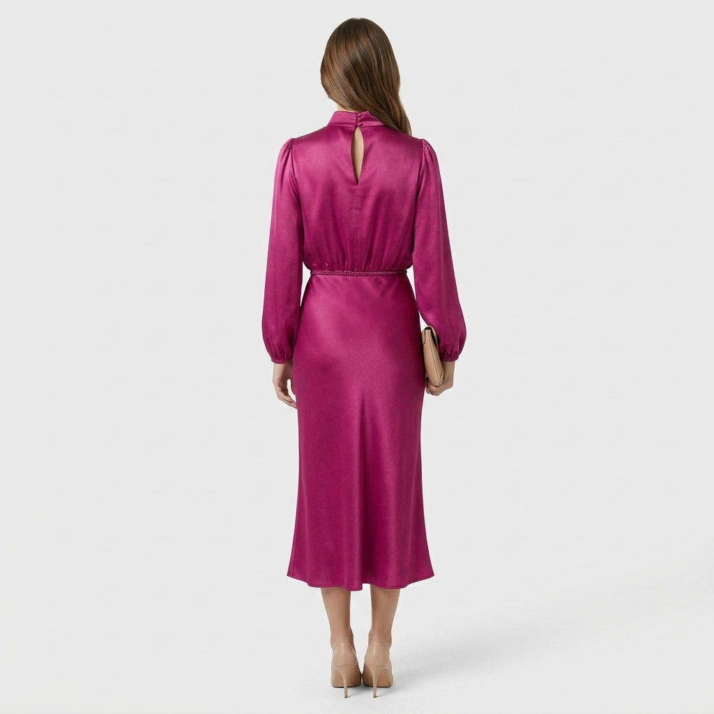 Robe Midi Col Montant Coupe Ajustée pour Femme