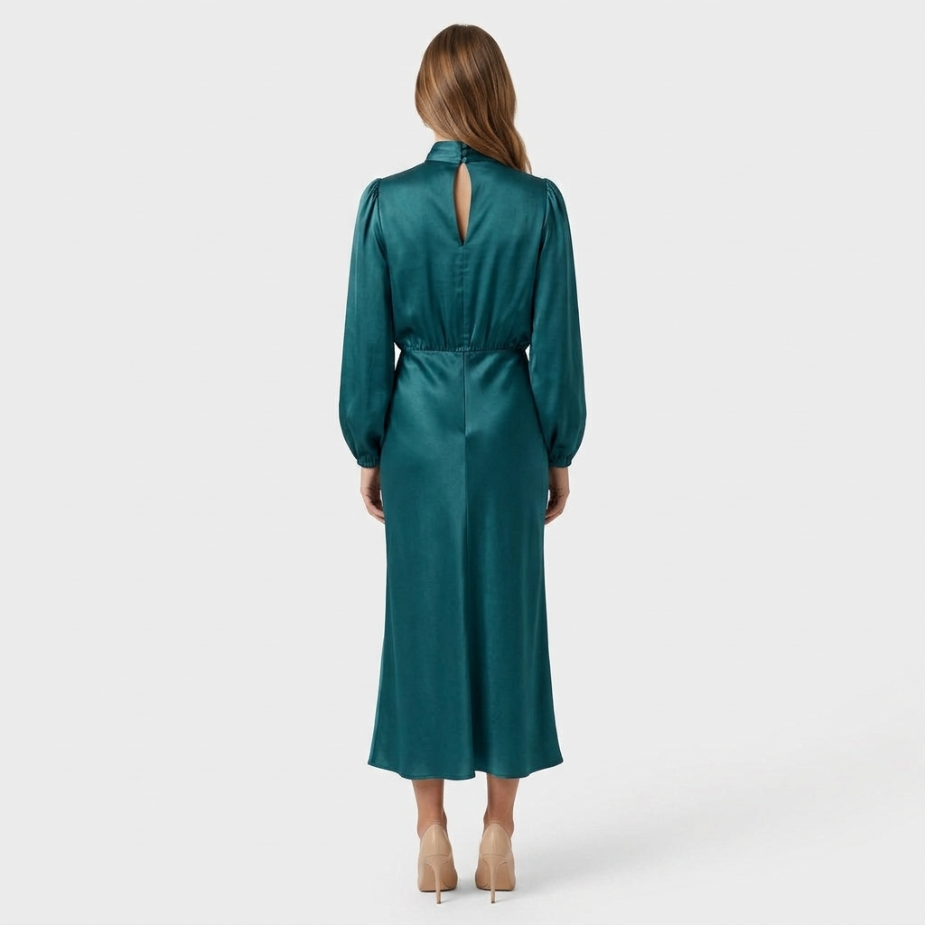Robe Midi Col Montant Coupe Ajustée pour Femme