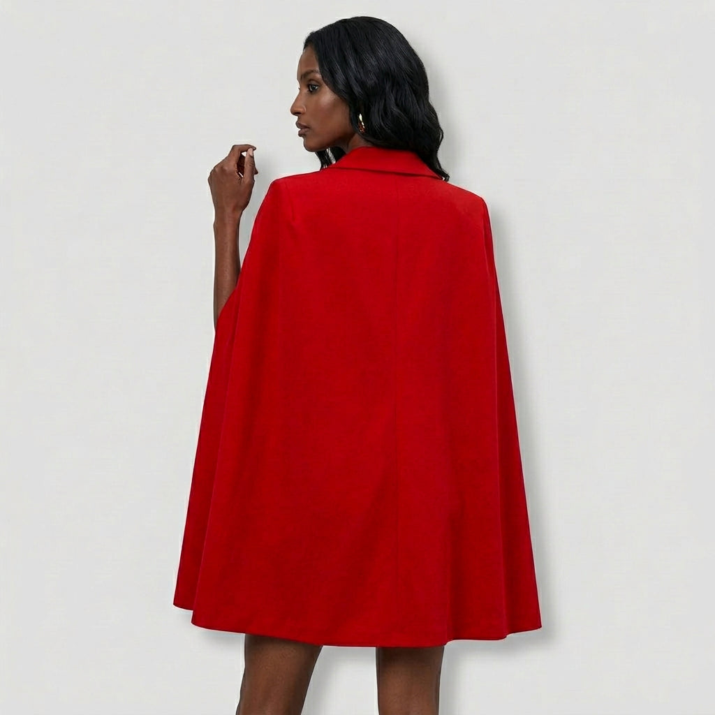 Robe Blazer Cape Ceinturée Boutons Dorés pour Femme