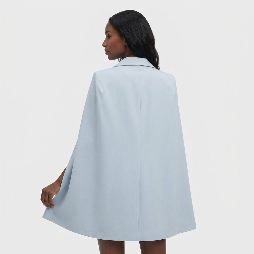 Robe Blazer Cape Ceinturée Boutons Dorés pour Femme