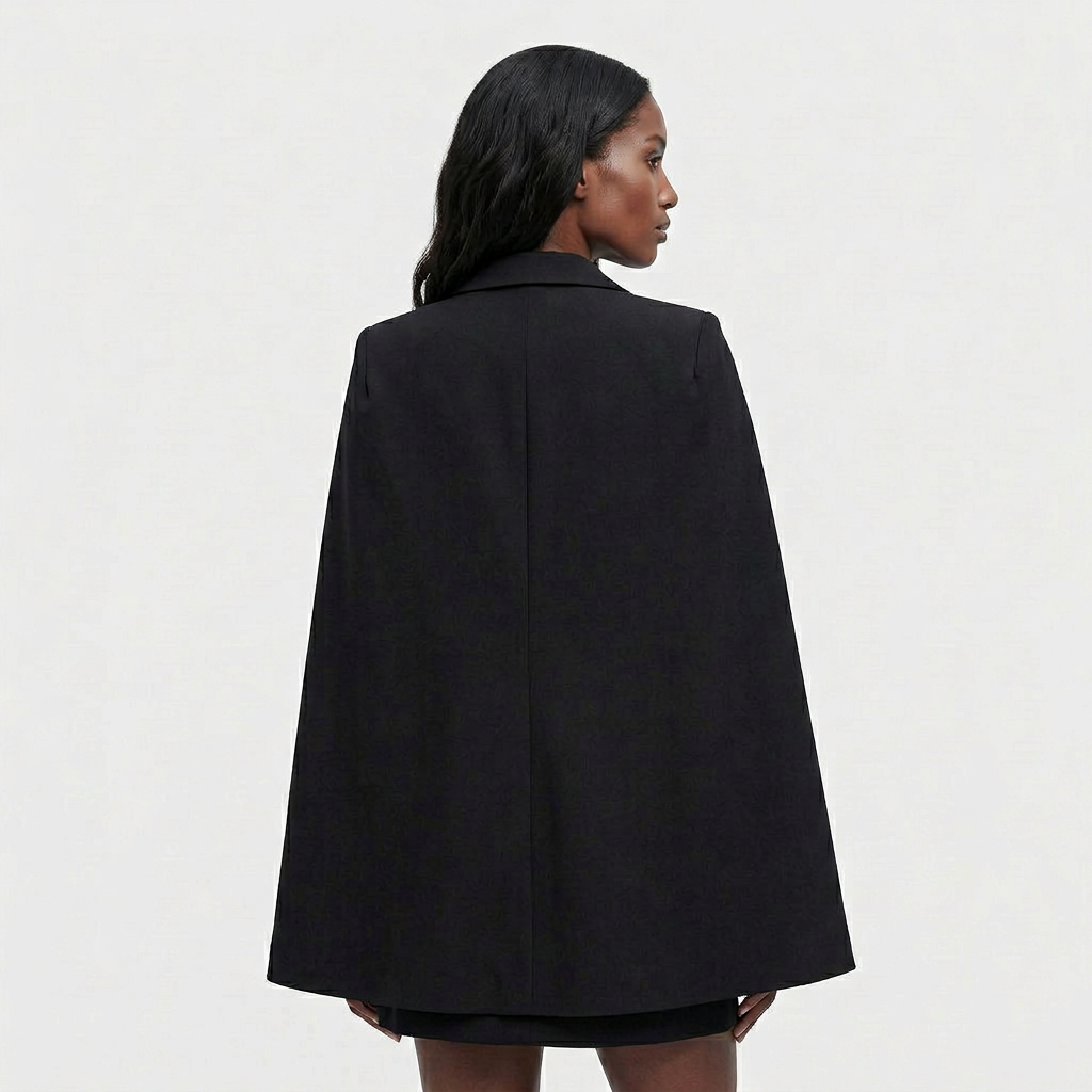 Robe Blazer Cape Ceinturée Boutons Dorés pour Femme