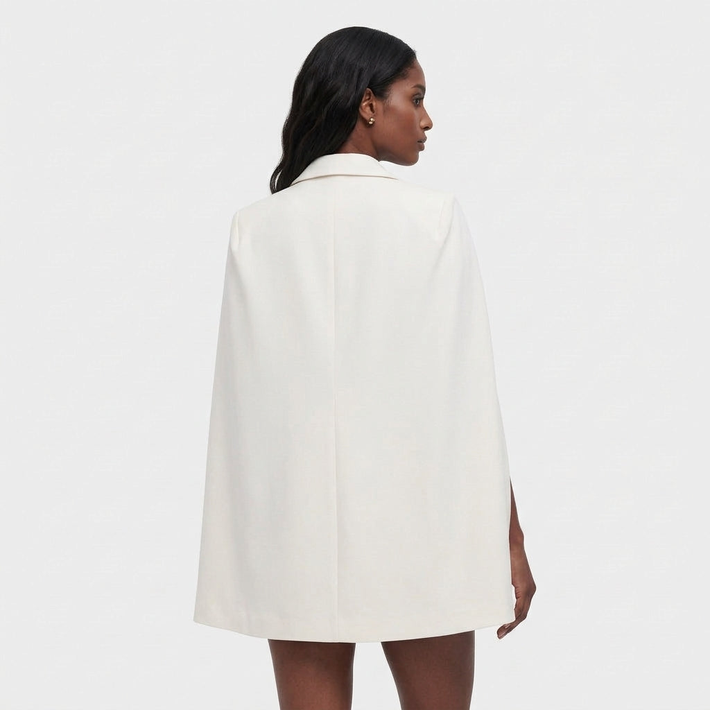 Robe Blazer Cape Ceinturée Boutons Dorés pour Femme