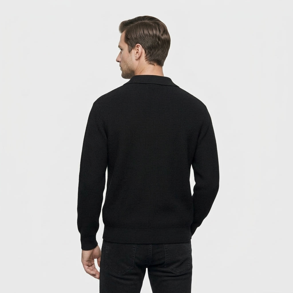 Pull Côtelé Col Polo Demi-Zip Coupe Décontractée pour Homme
