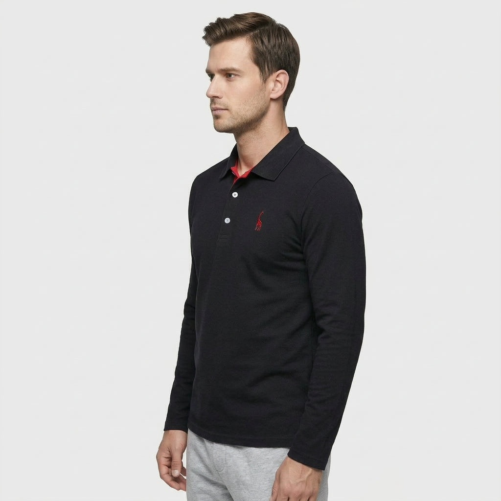 Pull Polo Patte Boutonnage Manches Longues pour Homme