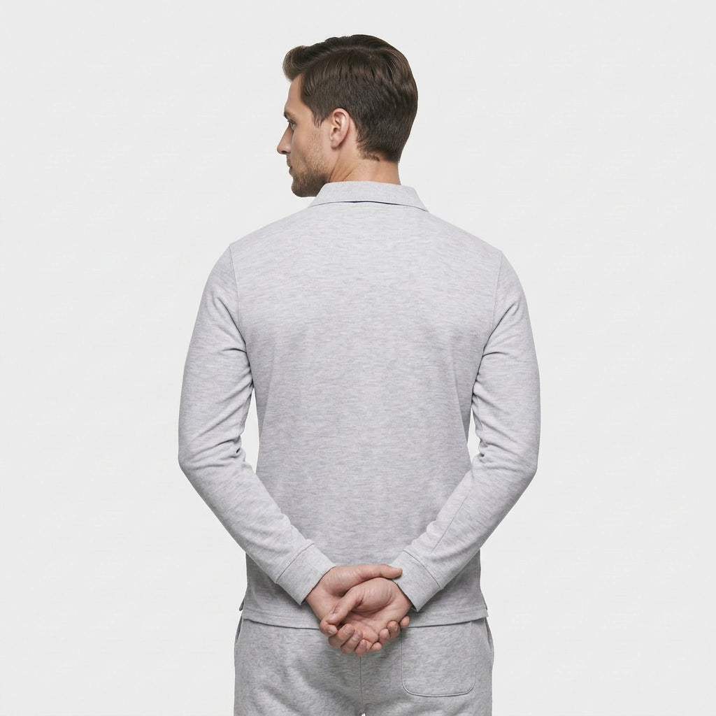 Pull Polo Patte Boutonnage Manches Longues pour Homme