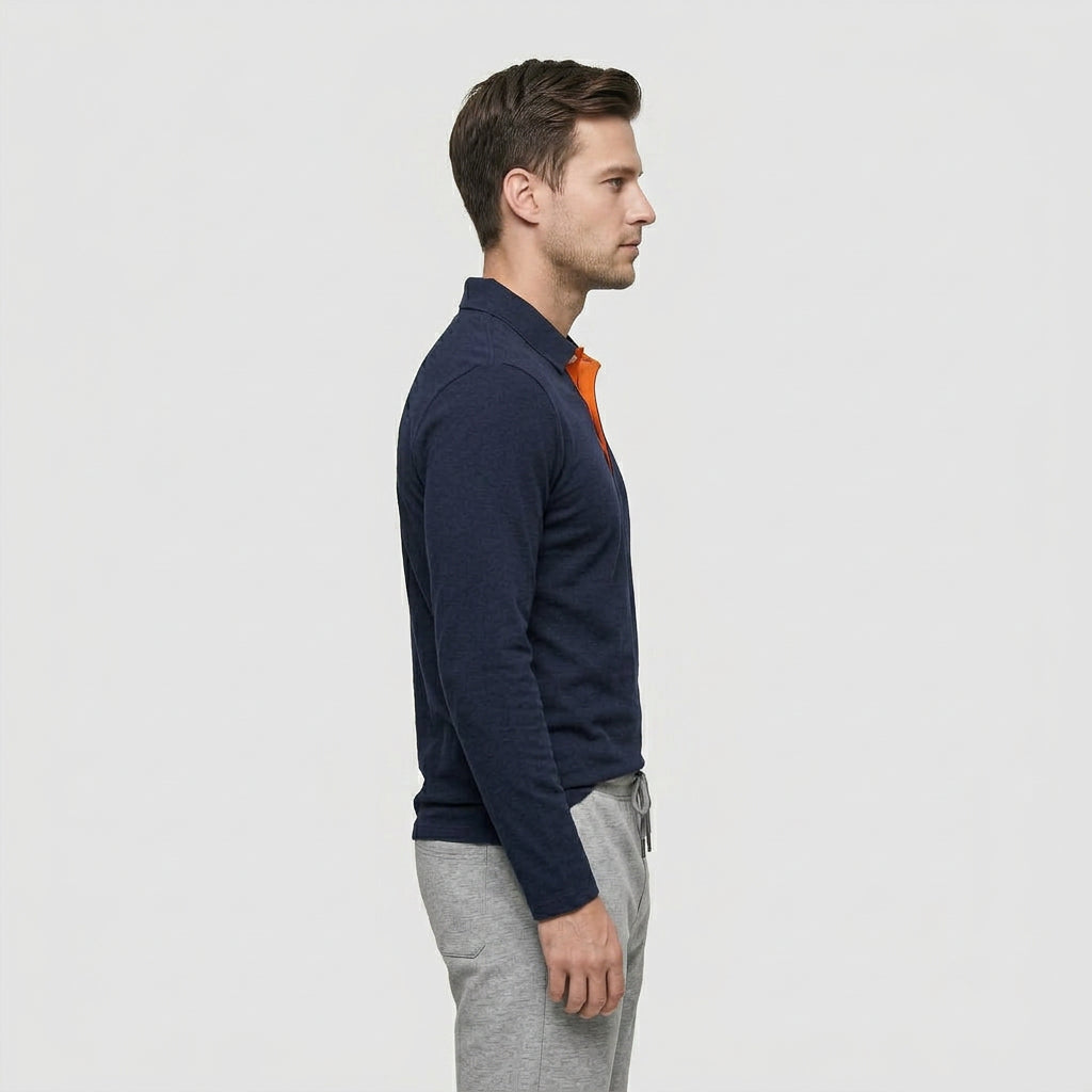 Pull Polo Patte Boutonnage Manches Longues pour Homme