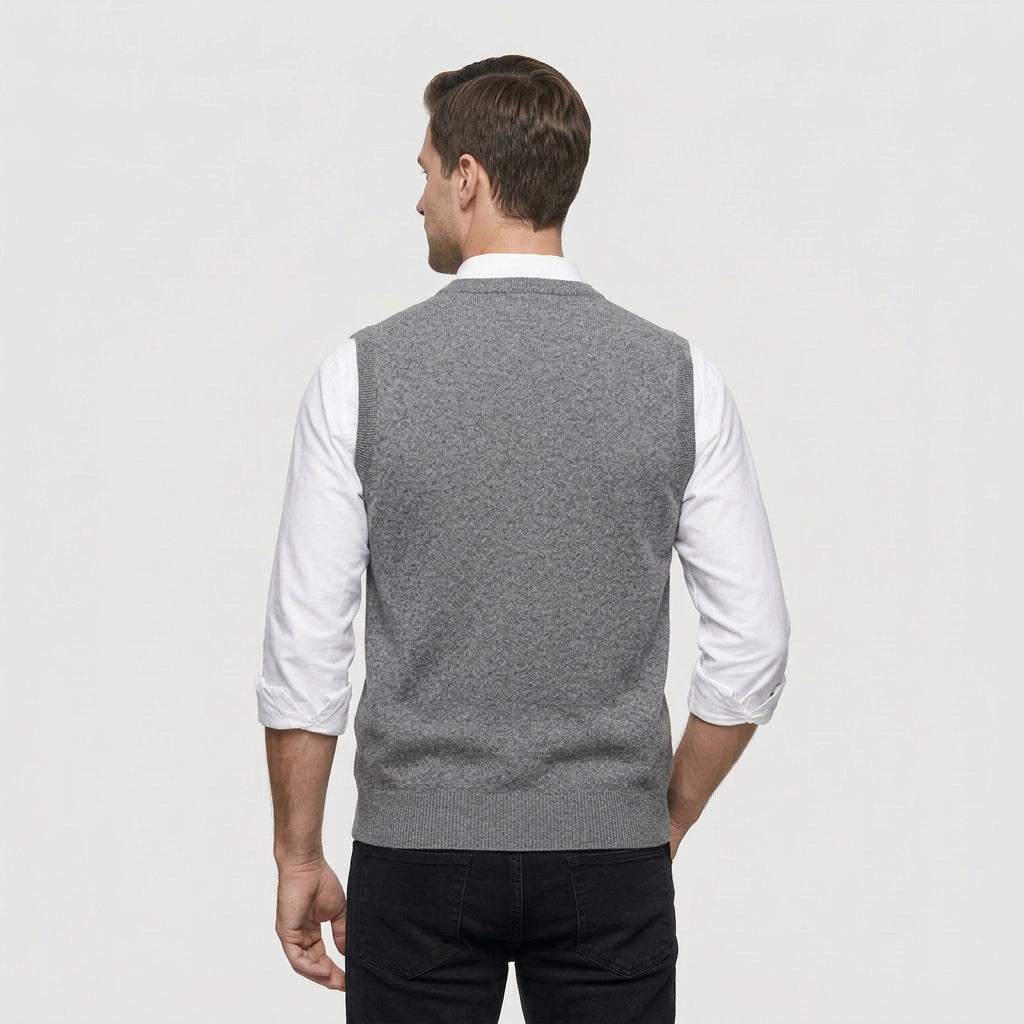 Pull Sans Manches Col V Maille Fine pour Homme