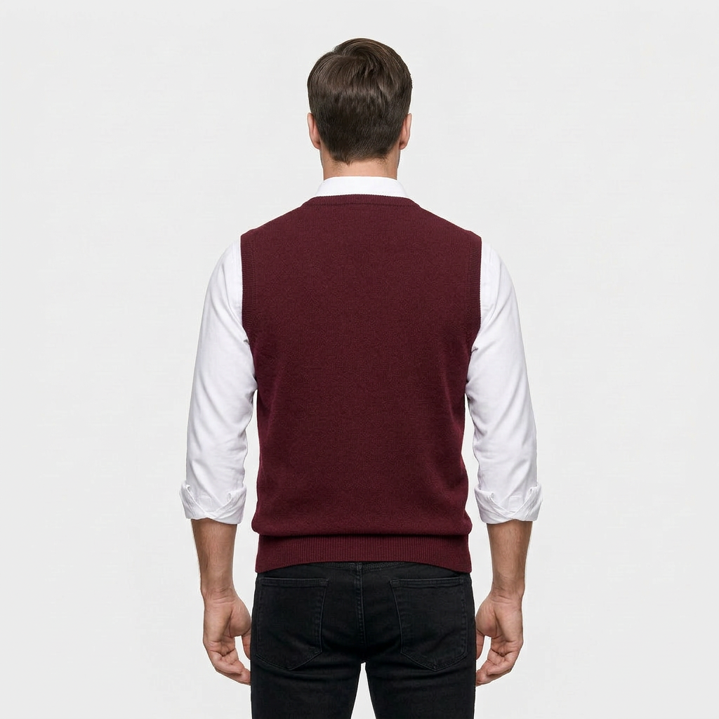 Pull Sans Manches Col V Maille Fine pour Homme