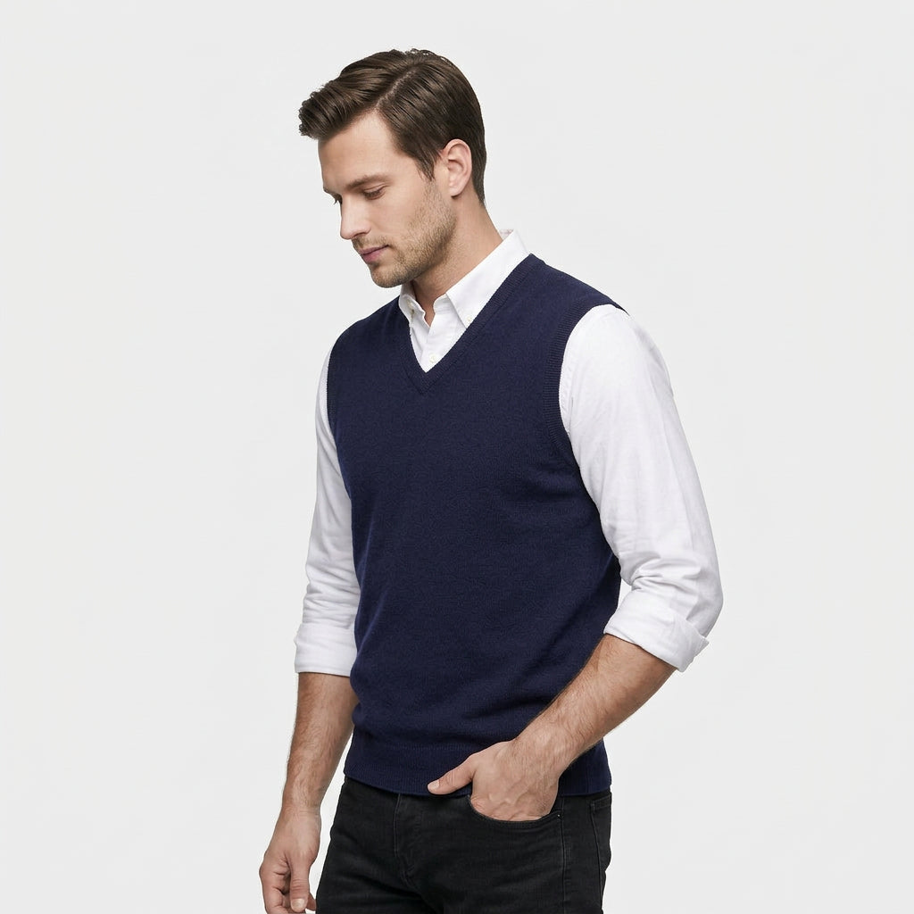 Pull Sans Manches Col V Maille Fine pour Homme