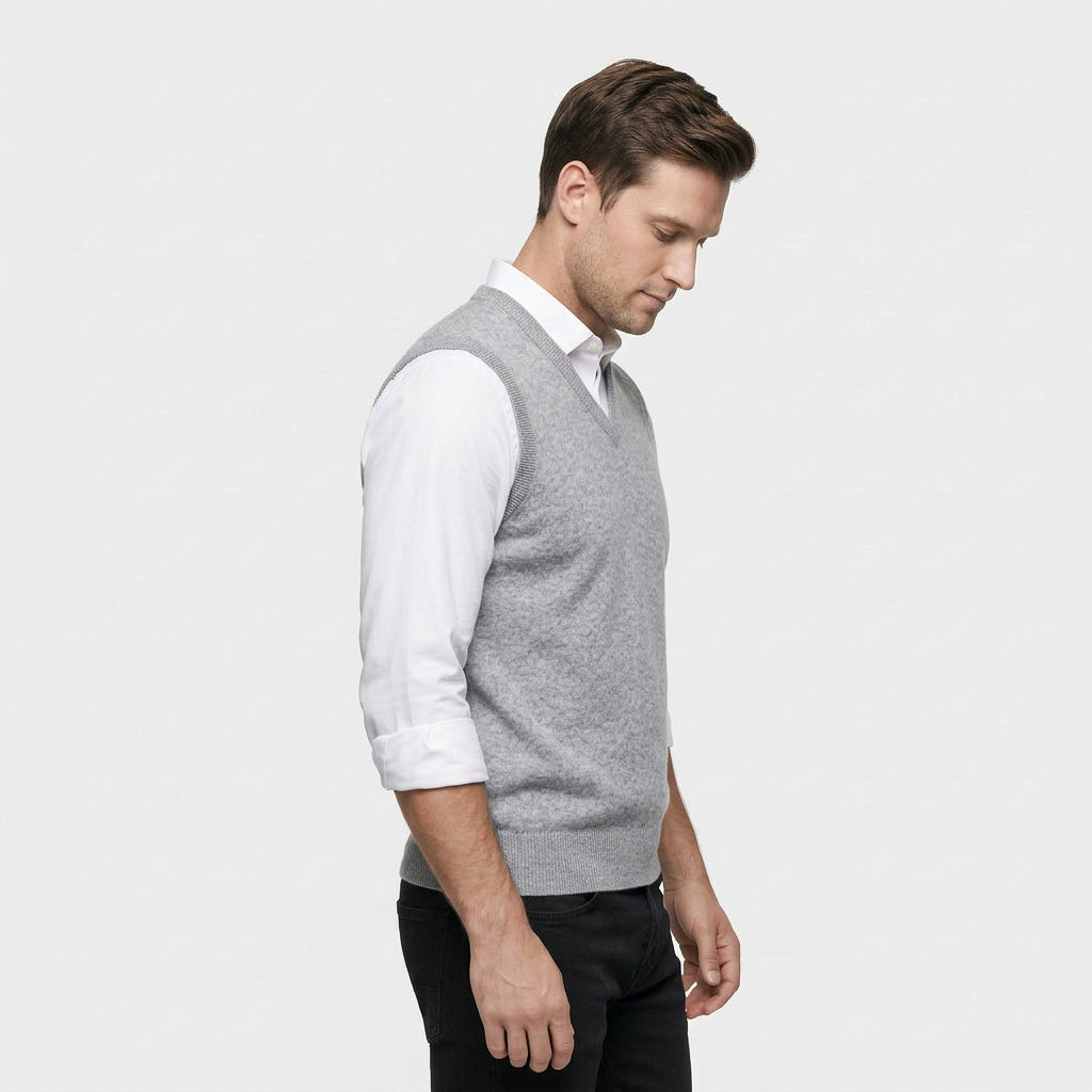 Pull Sans Manches Col V Maille Fine pour Homme