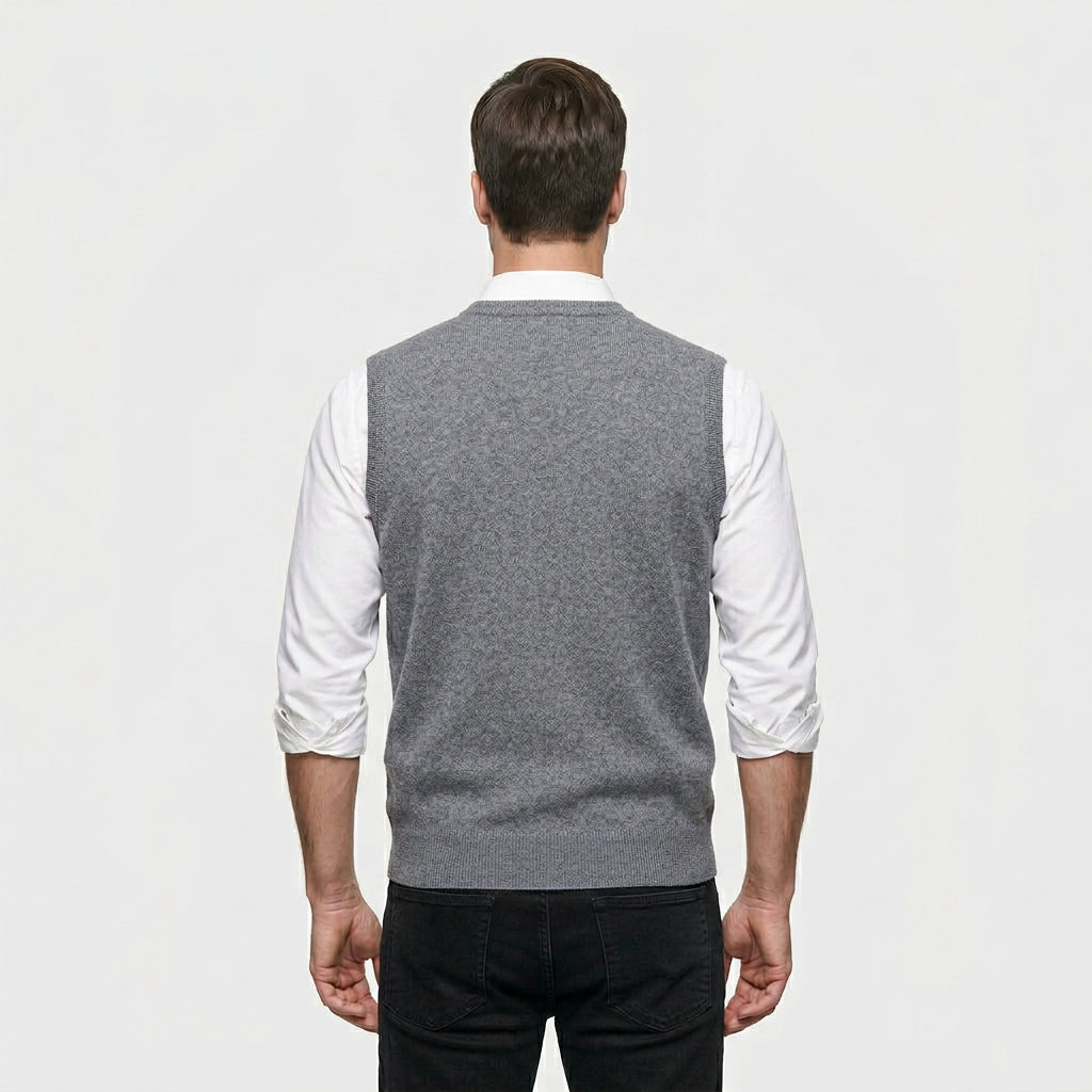 Pull Sans Manches Col V Maille Fine pour Homme