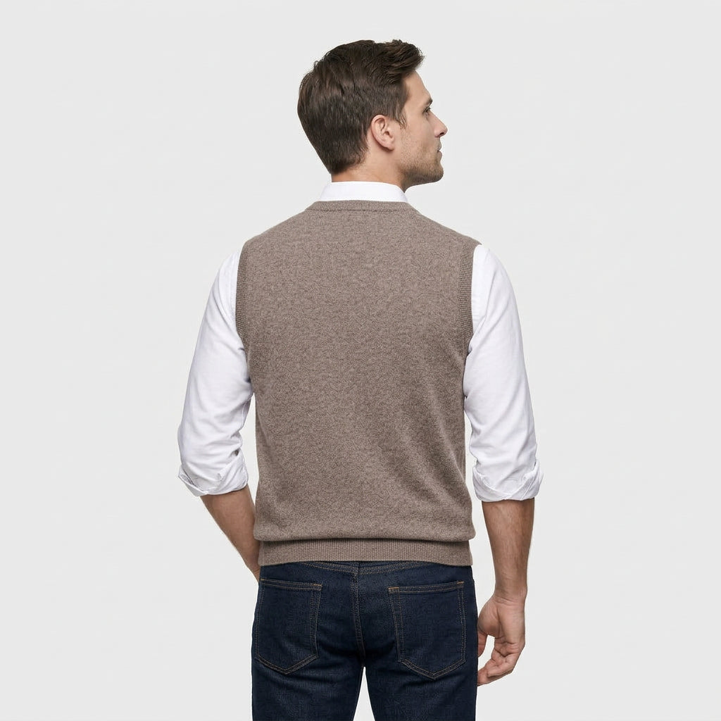 Pull Sans Manches Col V Maille Fine pour Homme