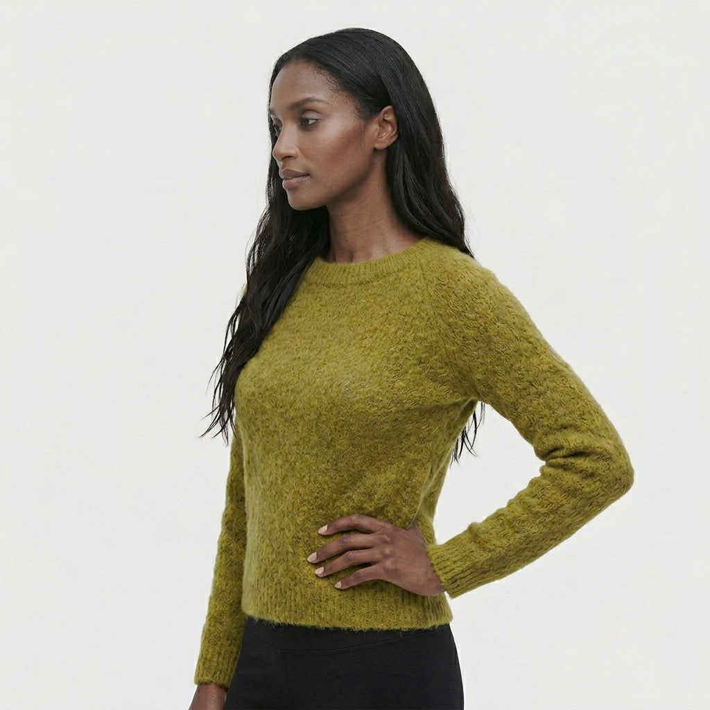 Pull en Maille Tricotée Col Rond Coupe Décontractée Manches Longues pour Femme