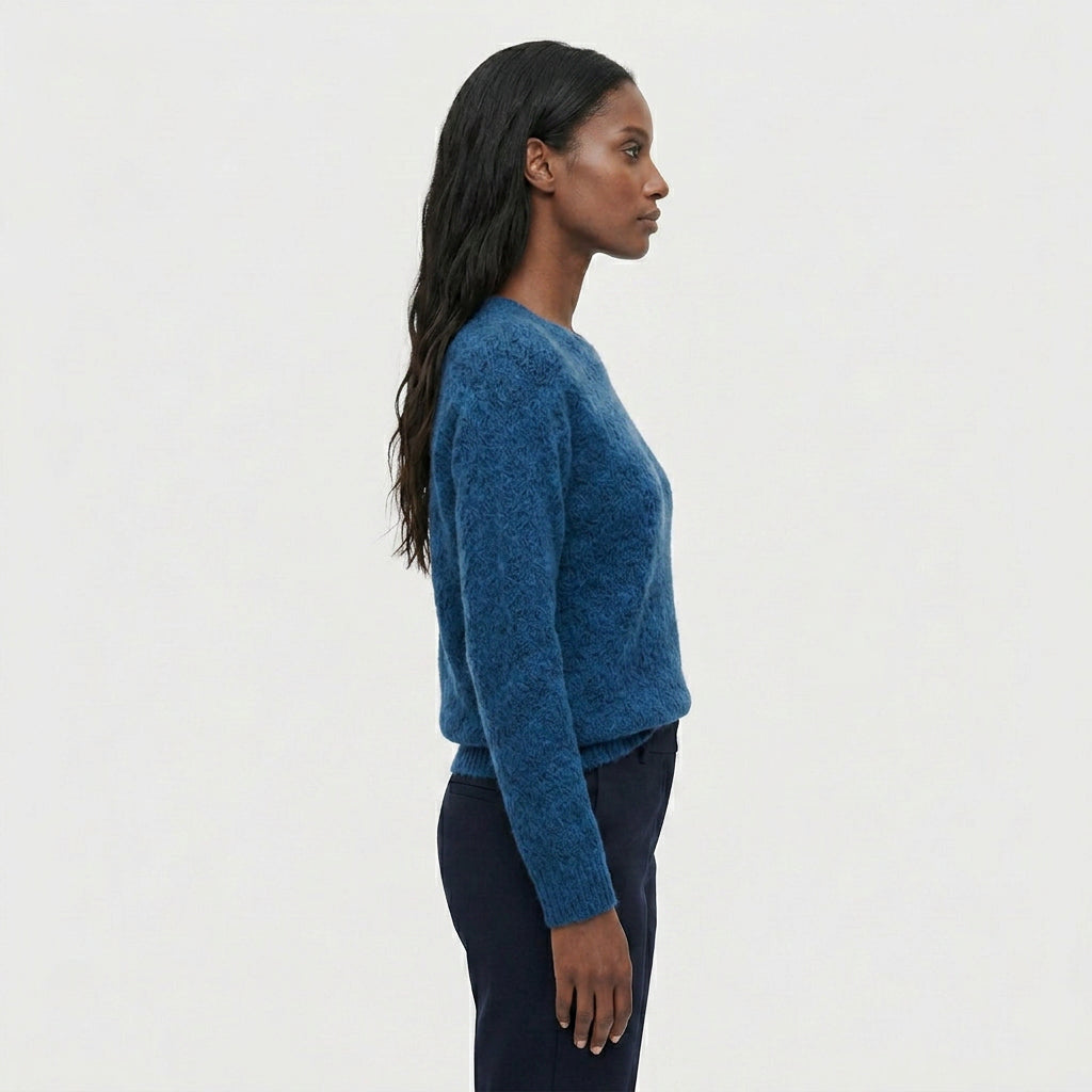 Pull en Maille Tricotée Col Rond Coupe Décontractée Manches Longues pour Femme