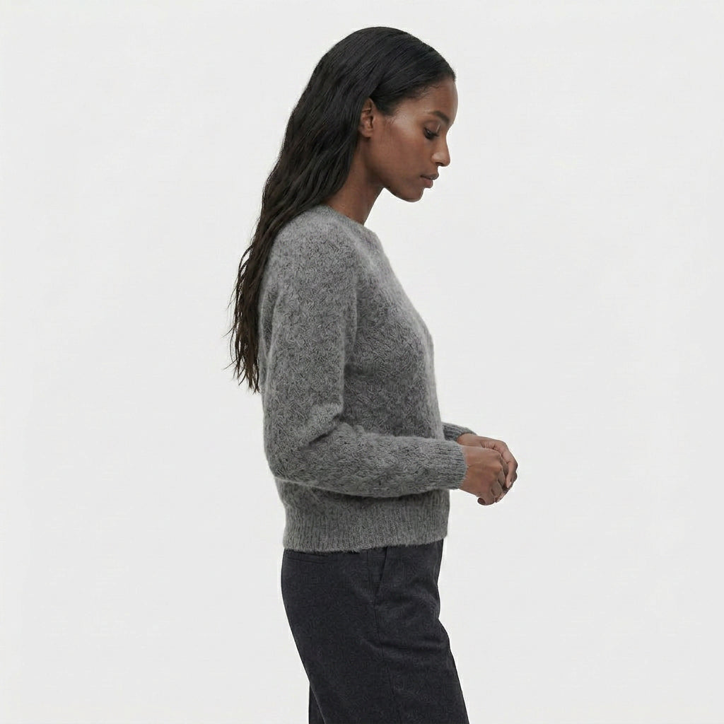 Pull en Maille Tricotée Col Rond Coupe Décontractée Manches Longues pour Femme