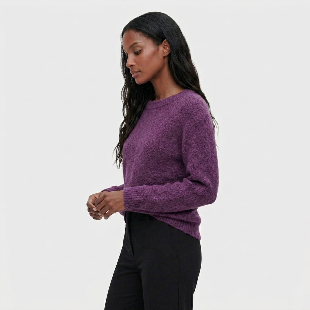 Pull en Maille Tricotée Col Rond Coupe Décontractée Manches Longues pour Femme