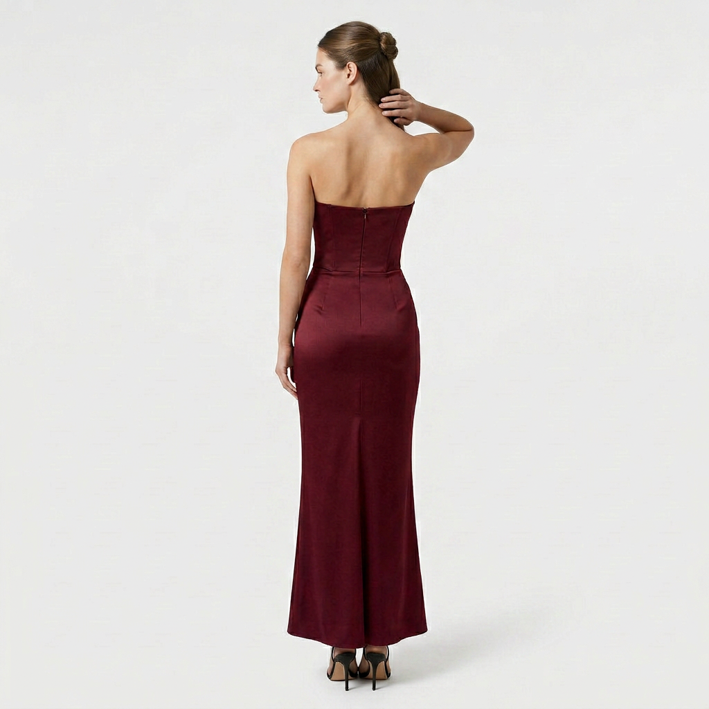 Robe Longue Fourreau en Velours Bustier Corseté sans Bretelles pour Femme