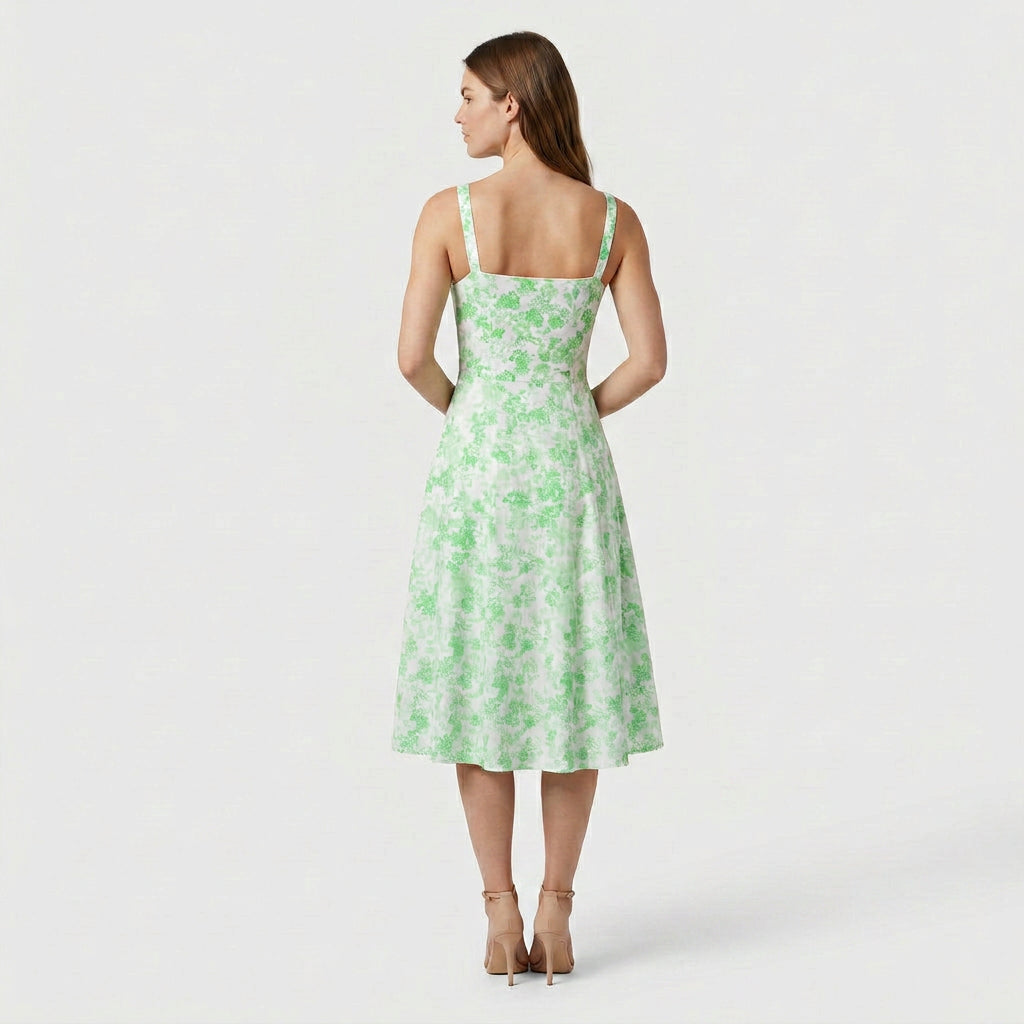 Robe Midi Corset Floral en Coton Coupe Évasée Imprimé Pastel pour Femme