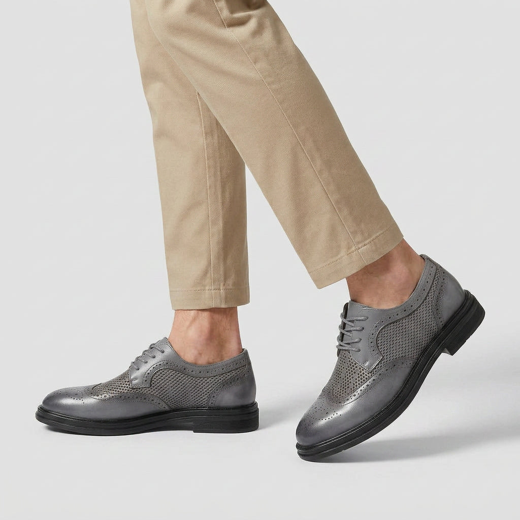 Chaussures Oxford Brogue à Lacets avec Empiècements en Mesh Perforé pour Homme