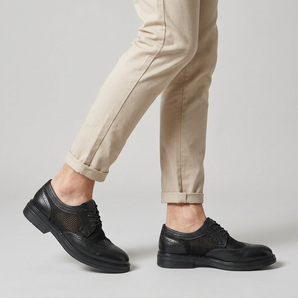 Chaussures Oxford Brogue à Lacets avec Empiècements en Mesh Perforé pour Homme