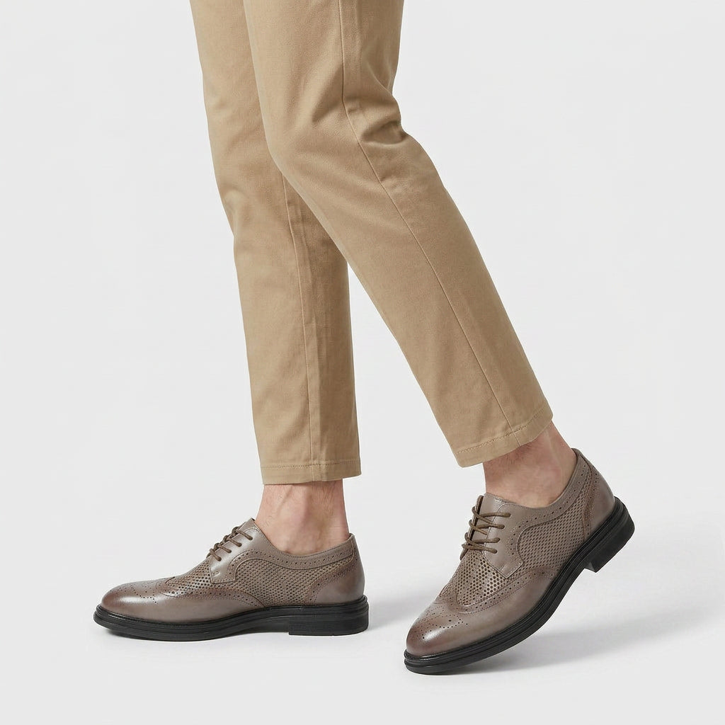 Chaussures Oxford Brogue à Lacets avec Empiècements en Mesh Perforé pour Homme