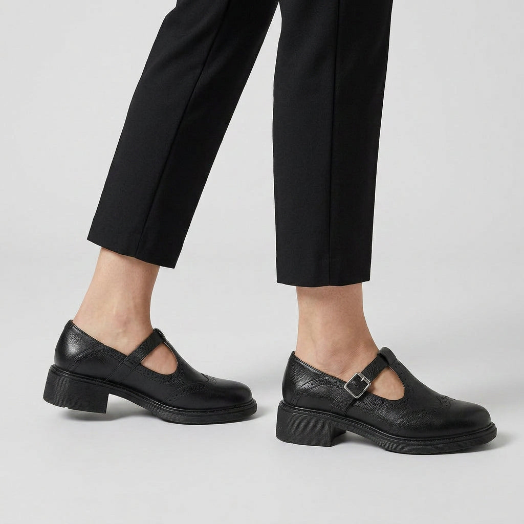 Chaussures Mary Jane en Cuir de Vache Talon Bloc Plateforme Style Rétro pour Femme